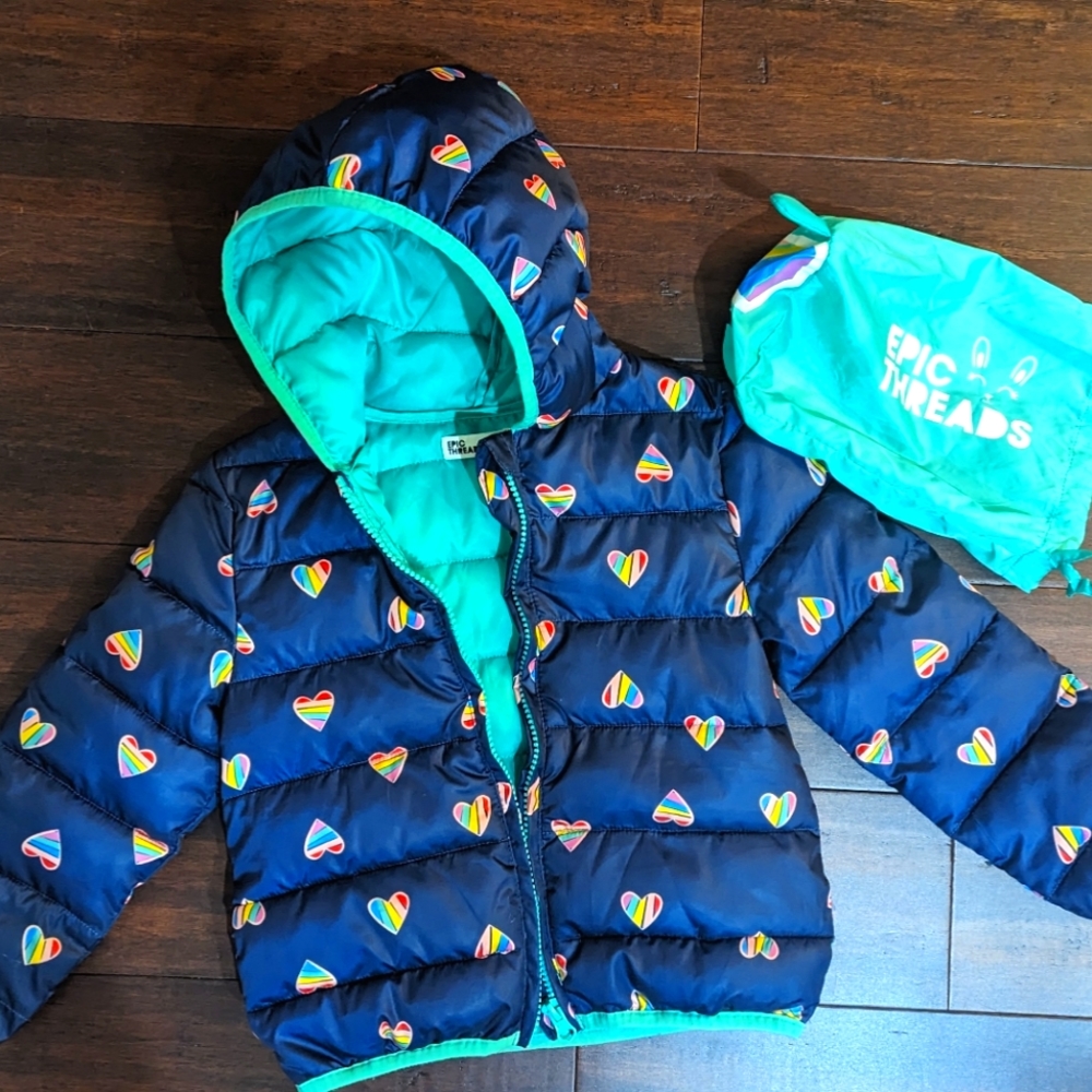 Girls rainbow puffer jacket
